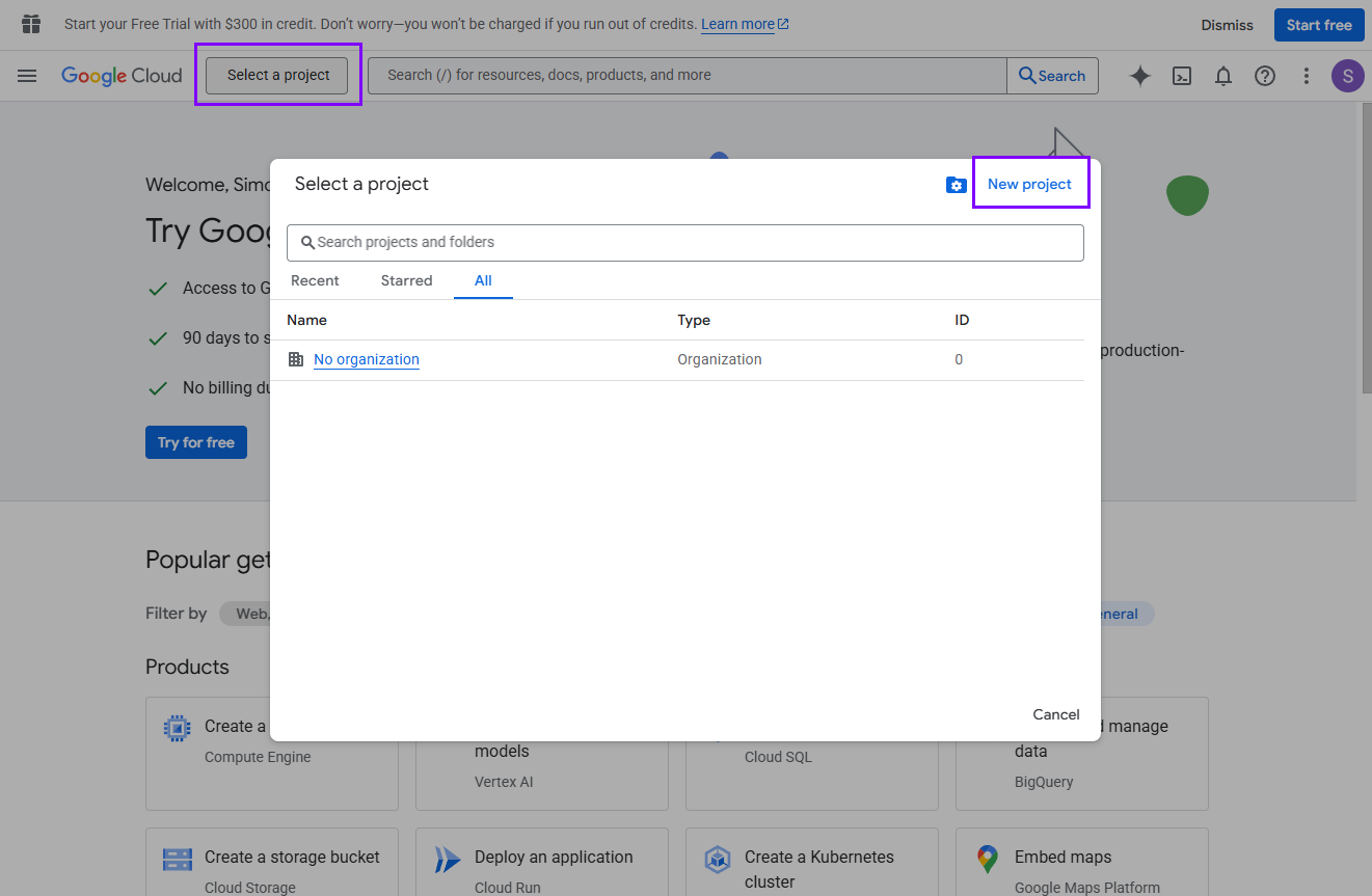 Click select a project